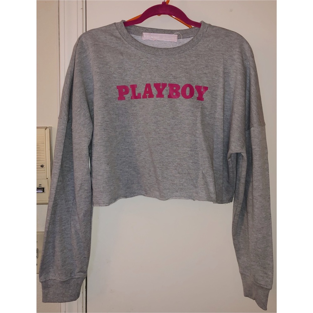 Missguided x Playboy Grey Slogan Crop Sweatshirt